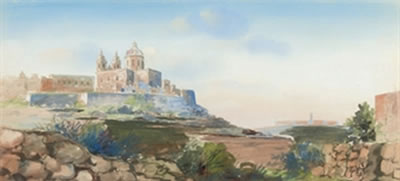 Midina, Malta, with the Royal Naval Hospital beyond; and Shipping off the entrance to Valetta Harbour, Malta (a pair)