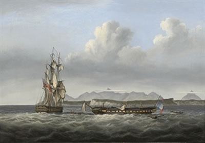 H.M.S. San Fiorenzo and the defeated French frigate Piémontaise after the action off Ceylon, 6-8th March 1808