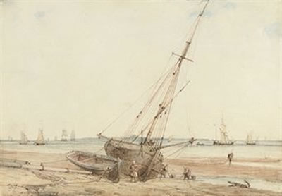 Figures by a beached boat by François Louis Thomas Francia - Auction record, sale price, and art valuation. Compare with similar artists and explore comparable artworks.