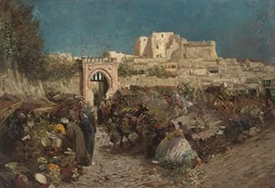 Bab el Souk, Tangiers by George Charles Haite - Auction record, sale price, and art valuation. Compare with similar artists and explore comparable artworks.