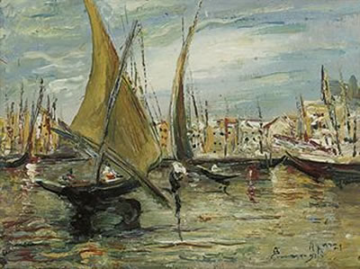 Fishing boats moored at the harbour; and Fishing boats at a quay