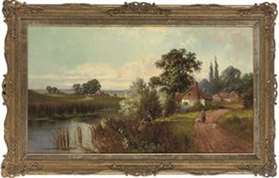 Sample artwork by Frank Hider (c.1861 - 1933), known for atmospheric landscape with dramatic skyscape painting, mountains, white flowers - View similar artists and auction records