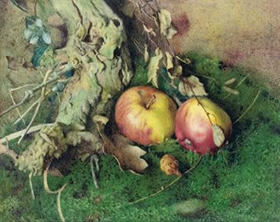 Still life of apples, a tree stump and ivy on a mossy bank by Percy Brooke - Auction record, sale price, and art valuation. Compare with similar artists and explore comparable artworks.