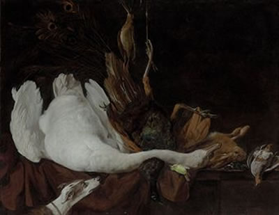 A swan, a peacock, a hare, a canary and other fowl on a partly-draped ledge, with a hound by Elias Vonck - Auction record, sale price, and art valuation. Compare with similar artists and explore comparable artworks.