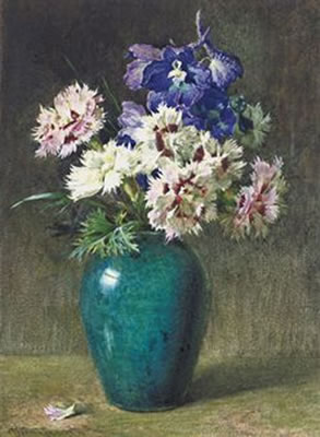Pinks and Larkspur by Helen Cordelia Angell - Auction record, sale price, and art valuation. Compare with similar artists and explore comparable artworks.