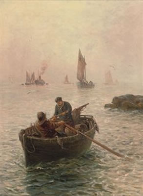 Sample artwork by William Henry Pearson (1849 - 1923), known for paintings of sailing ships and harbor views - View similar artists and auction records