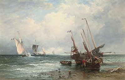 French fishing boats, luggers and fishing smacks: Ebb tide by Edmund Thornton Crawford - Auction record, sale price, and art valuation. Compare with similar artists and explore comparable artworks.