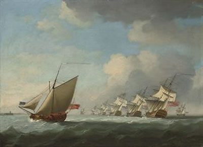A Squadron of the Red beating its way up the Channel with an Admiralty yacht inshore