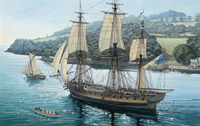 The 36-gun frigate, H.M.S. Belvidera, leaving Plymouth, off Mount Edgcumbe, on her way to join the North American Station