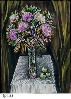 Still life with chrysanthemums and apples