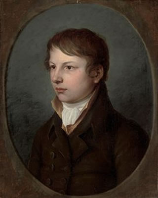 Portrait of a boy, traditionally identified as Moritz Schultze (1791-1854), bust-length, in a brown coat, in a feigned oval
