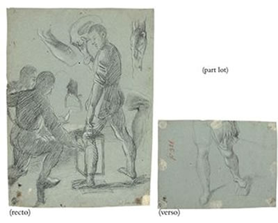 Figure studies for the Adoration of the Shepherds (recto); Study of a man's legs for the Adoration of the Shepherds (verso) by Antonio Campi - Auction record, sale price, and art valuation. Compare with similar artists and explore comparable artworks.