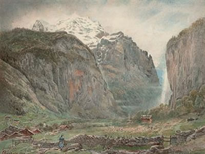 Lauterbrunnen Valley with Staubbach Falls and The Jungfrau, Switzerland by Harry Goodwin - Auction record, sale price, and art valuation. Compare with similar artists and explore comparable artworks.
