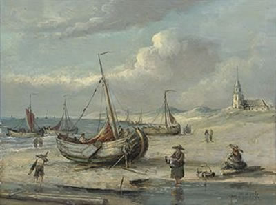 A fishing village on the Dutch coast; and Unloading the catch (a pair)