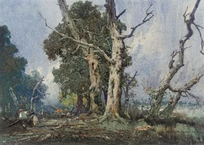 TIMBER FELLING by Oswald Garside - Auction record, sale price, and art valuation. Compare with similar artists and explore comparable artworks.