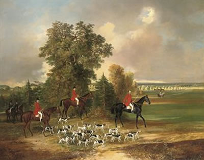 A hunt in the grounds of the Château of Lysa Nad Labem, Bohemia with Prince Louis Rohan Guemmenee-Rochefort (b. 1833) at the head of the hounds by Johann Adam Klein - Auction record, sale price, and art valuation. Compare with similar artists and explore comparable artworks.