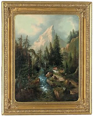 A cottage by a waterfall, the Matterhorn beyond