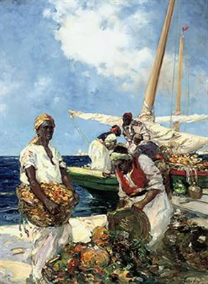 Unloading fruit on the quayside