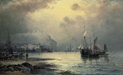 Fishing vessels off Scarborough at dusk (illustrated); Fishing boats in an evening calm; and Hay barges off Broadstairs