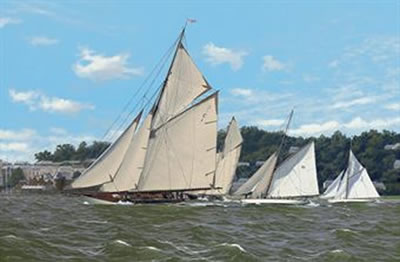 A fighting finish: Mariquita, Mariette, Tuiga and The Lady Anne vying for line honours, Cowes Classic Regatta, 2008