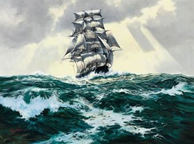 The extreme clipper Leander bowling along in the trade winds