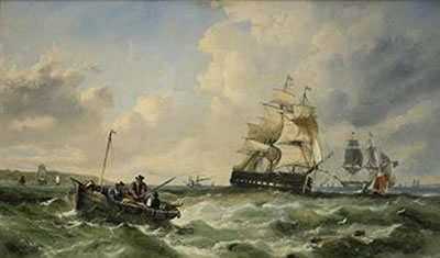 Warships and fishing boats in the Channel off the south coast