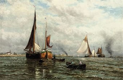 Barges and other shipping at the mouth of the river