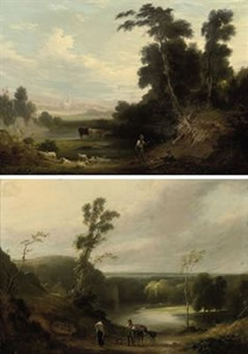 The return from market; and A view of Kirstall Abbey (a pair)