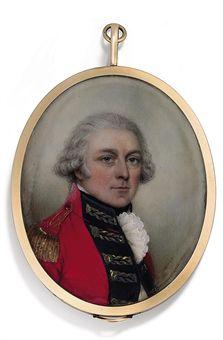 An officer, in red army uniform embellished with gold embroidered dark blue facings and gold epaulettes, black stock and frilled white cravat, powdered hair en queue by Nathaniel Plimer - Auction record, sale price, and art valuation. Compare with similar artists and explore comparable artworks.