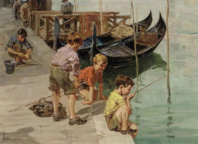 Fishing on a Venetian canal