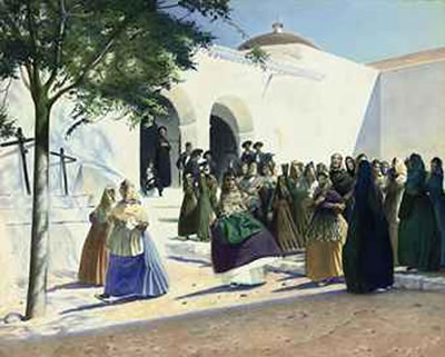 Figures gathered outside a church, Spain by Jan Willumsen - Auction record, sale price, and art valuation. Compare with similar artists and explore comparable artworks.