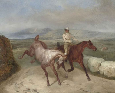 An extensive landscape with two racehorses and a jockey by Joseph Simon Volmar - Auction record, sale price, and art valuation. Compare with similar artists and explore comparable artworks.