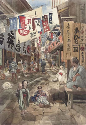 View of Yenoshima, Japan (illustrated); and Japanese figures in a market by Robert Charles Goff - Auction record, sale price, and art valuation. Compare with similar artists and explore comparable artworks.