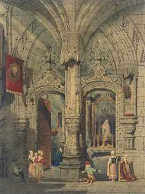 Figures in a cathedral interior by Samuel Gillespie Prout - Auction record, sale price, and art valuation. Compare with similar artists and explore comparable artworks.
