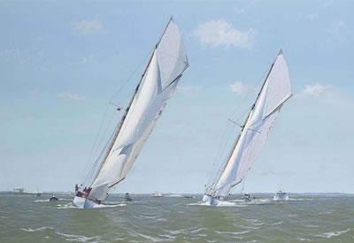 Tuiga leading Mariquita around the North Sentinel buoy off Egypt Point, Cowes