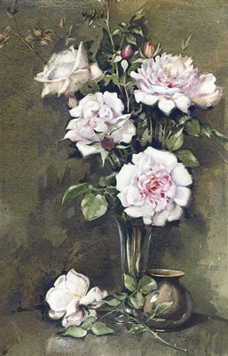 A vase of pink roses by James Gray - Auction record, sale price, and art valuation. Compare with similar artists and explore comparable artworks.