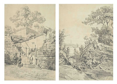 China - two sketches: 'Macao Eglise de Lazarus'; 'De Canton et Macao'