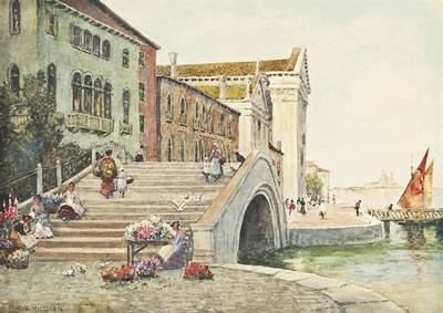 Sample artwork by James W Milliken (1865 - 1930), known for rural scene painting, watercolor paintings of churches - View similar artists and auction records