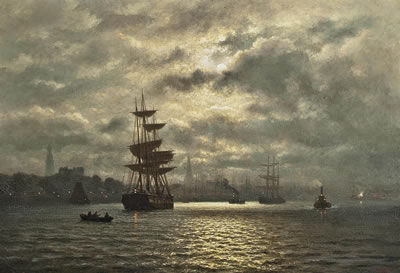 Hamburg harbour under the moon