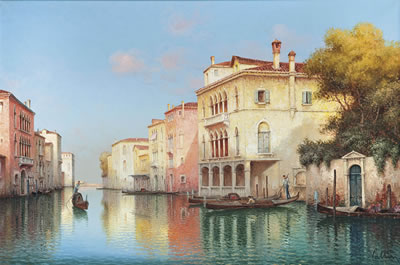 Gondoliers on a Venetian backwater by Hugo Golli Vallin - Auction record, sale price, and art valuation. Compare with similar artists and explore comparable artworks.