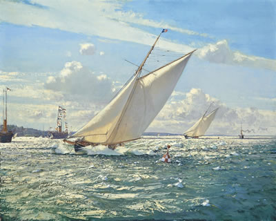 Britannia and Ailsa racing to windward off Cowes