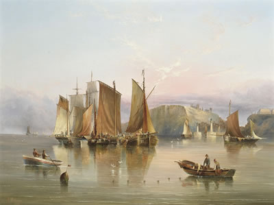 Luggers and other commercial traffic in a calm off Whitby by Henry Redmore - Auction record, sale price, and art valuation. Compare with similar artists and explore comparable artworks.