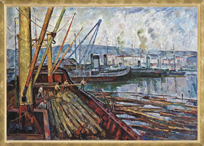 Unloading logs, Murmansk by Iosif Mikhailovich Gurvich - Auction record, sale price, and art valuation. Compare with similar artists and explore comparable artworks.