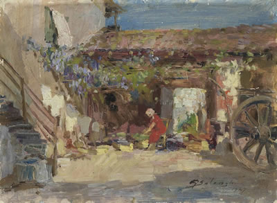 In the courtyard (recto); Lady in a garden (verso)
