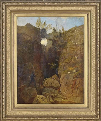 Portrait of Andrew McCallum: Self-portrait of the artist in a rocky Landscape