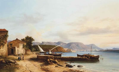 Figures conversing at a fishing village by Nicolas Victor Fonville - Auction record, sale price, and art valuation. Compare with similar artists and explore comparable artworks.