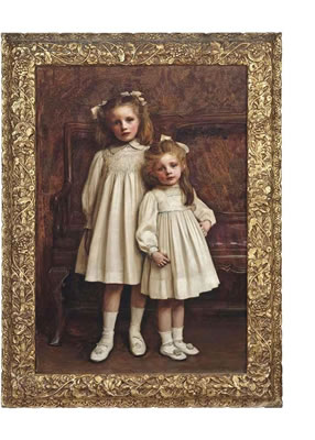 Portrait of Irene and Helen, full-length, in white dresses