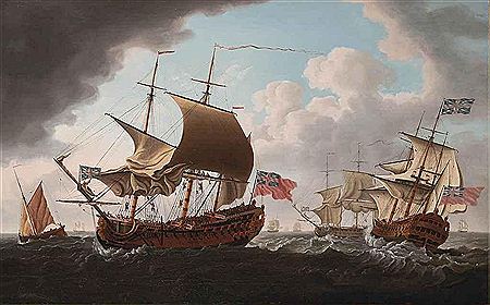 A British warship in three positions in the Channel