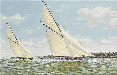 Lulworth and Britannia powering to windward off Cowes