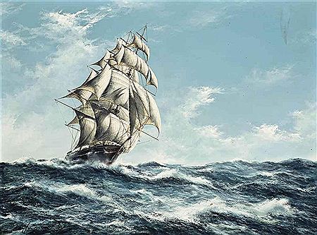 The American clipper Nightingale ploughing through the waves